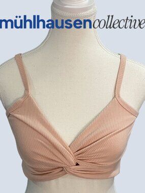 Wilfred Aritzia Twist Front Crop Top Peach Ribbed Size XS